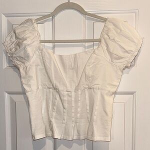 Anthropologie White Puffed Cap-Sleeve Corset Top Blouse Women's Size Small